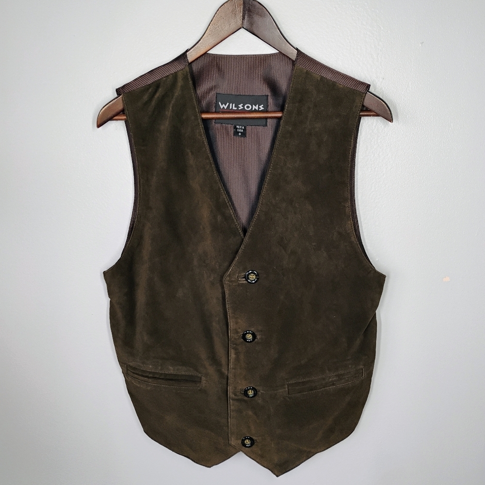 Wilsons Leather Suede Vest Mens‎ Small Brown Western Rodeo Cowboy Adjustable